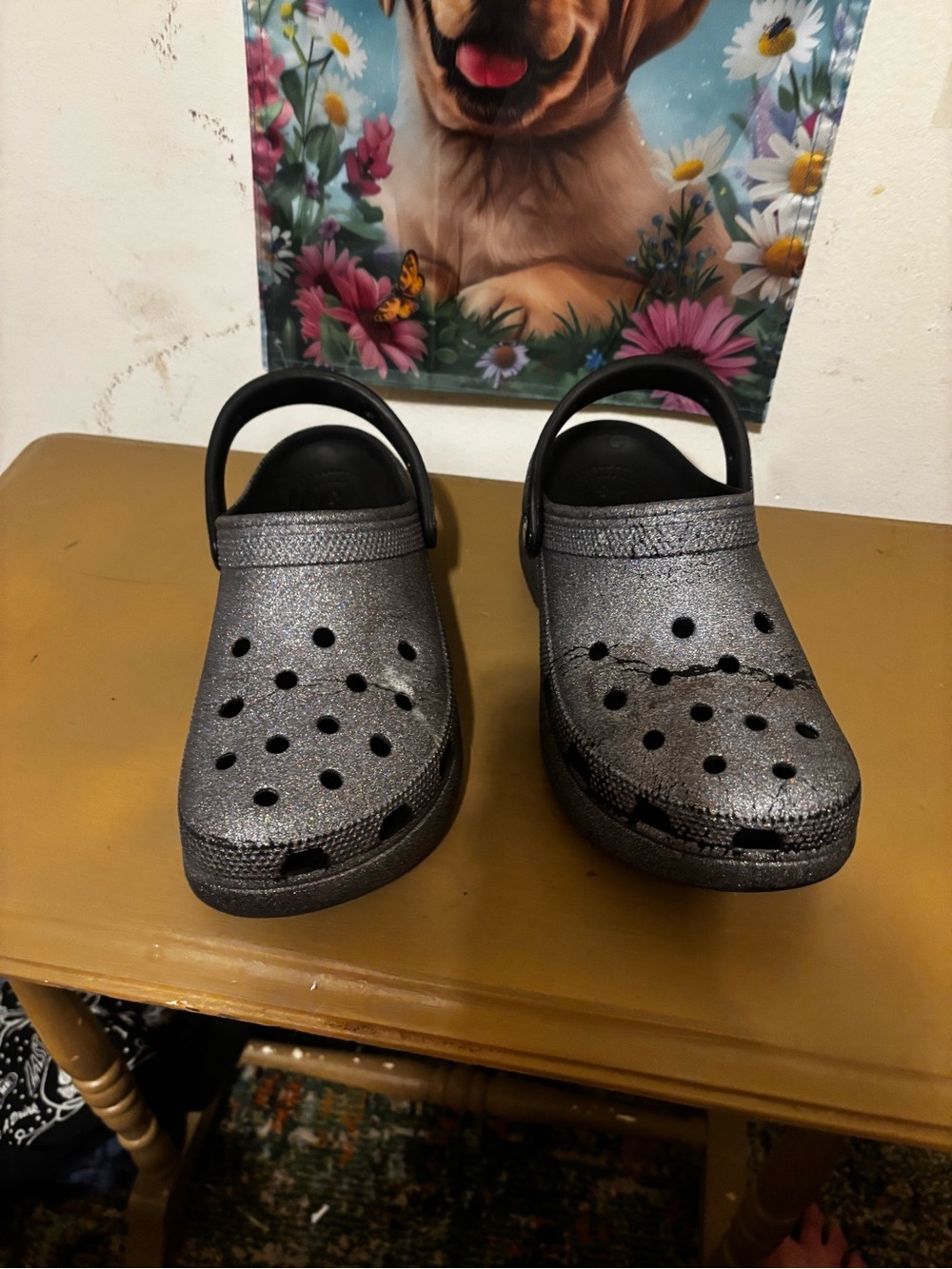 CROCS Kids Glitter Clogs in Shimmering Silver